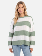 Oversized Striped Ribbed Jumper with Puff Sleeves