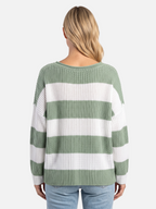 Oversized Striped Ribbed Jumper with Puff Sleeves