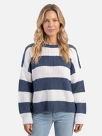Oversized Striped Ribbed Jumper with Puff Sleeves