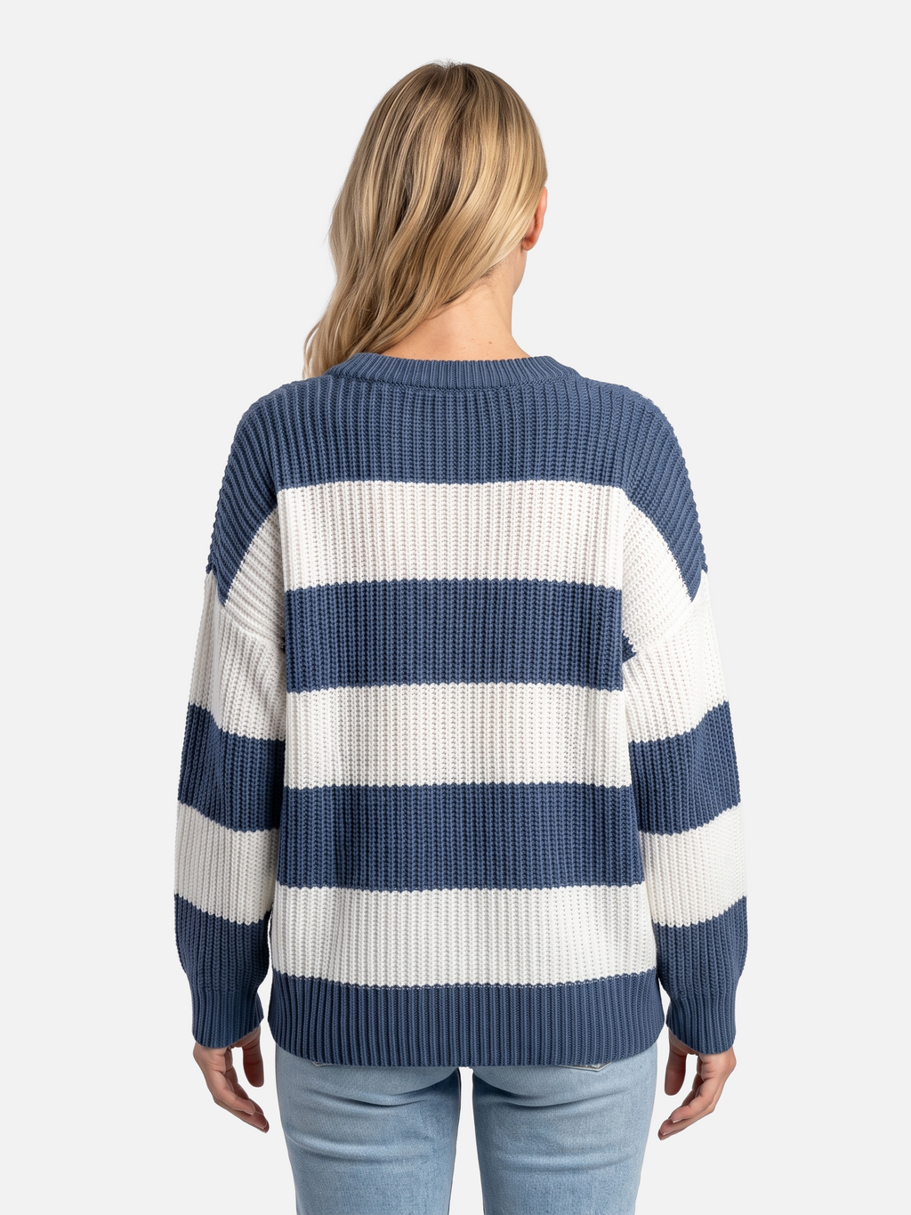 Oversized Striped Ribbed Jumper with Puff Sleeves