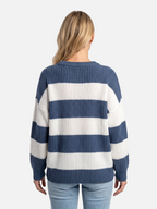 Oversized Striped Ribbed Jumper with Puff Sleeves