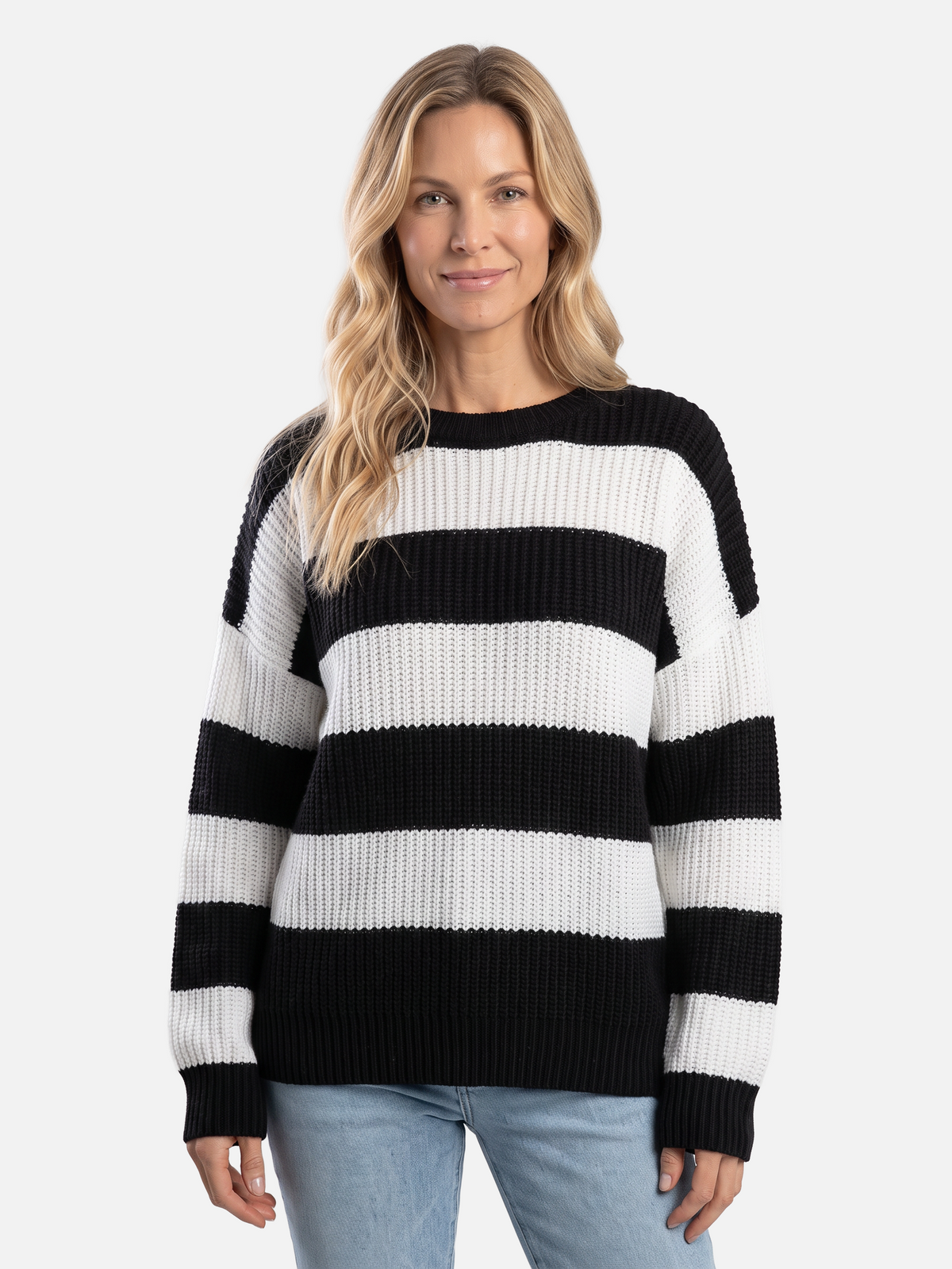 Oversized Striped Ribbed Jumper with Puff Sleeves