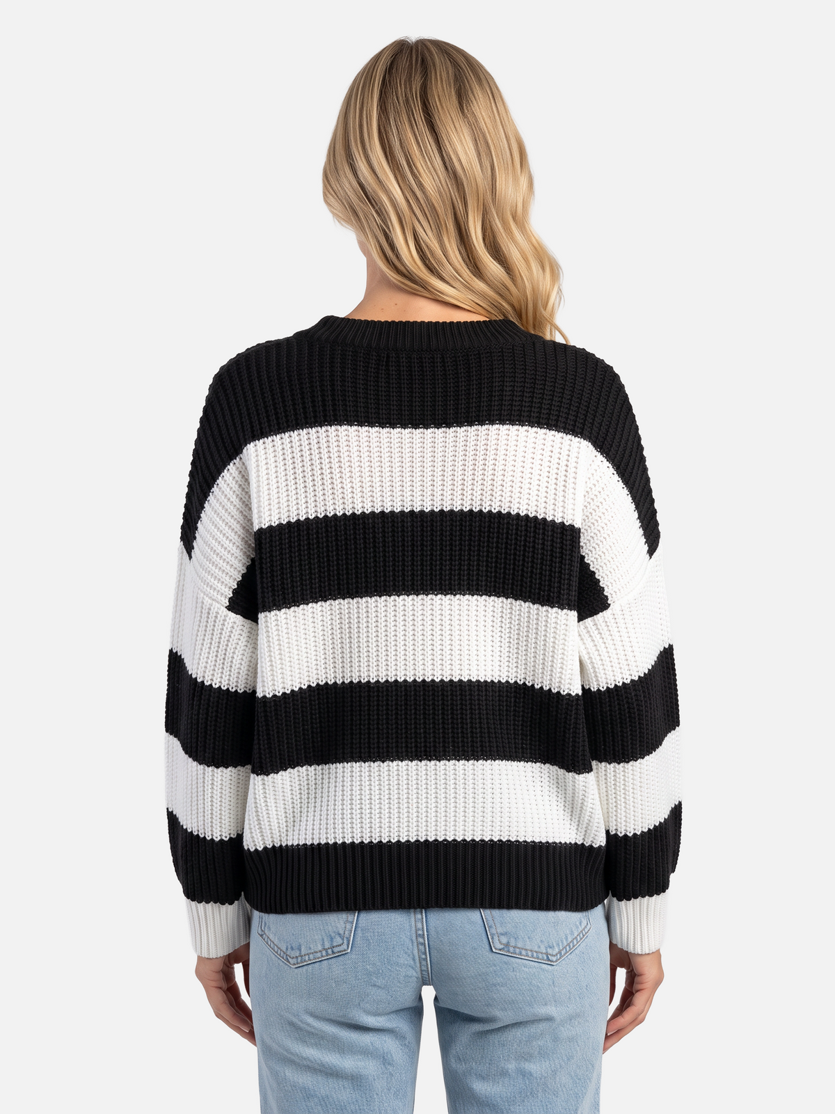 Oversized Striped Ribbed Jumper with Puff Sleeves