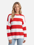 Oversized Striped Ribbed Jumper with Puff Sleeves