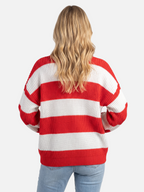 Oversized Striped Ribbed Jumper with Puff Sleeves