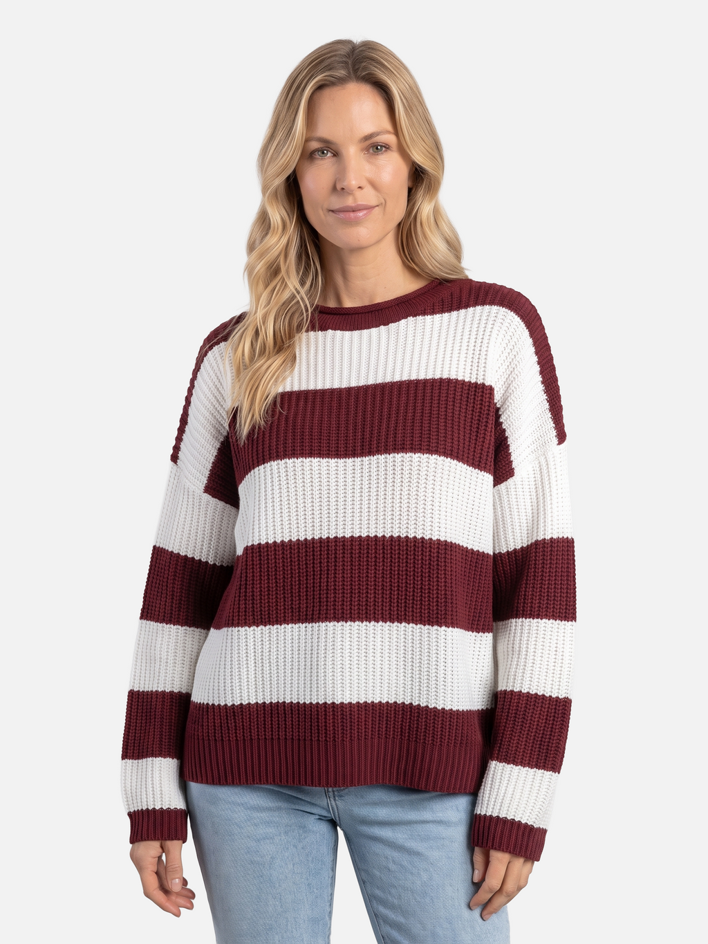 Oversized Striped Ribbed Jumper with Puff Sleeves