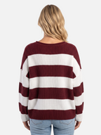 Oversized Striped Ribbed Jumper with Puff Sleeves