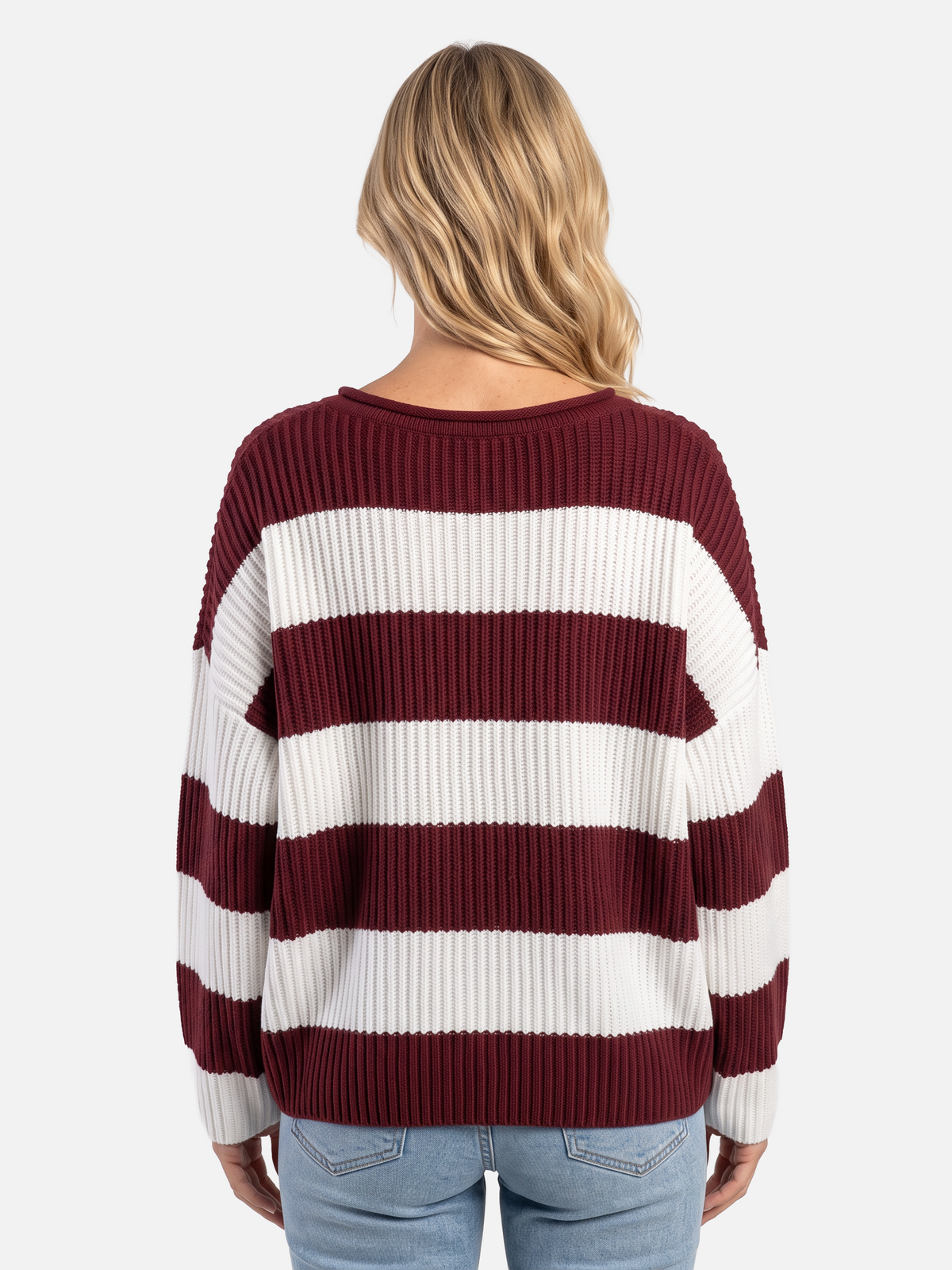 Oversized Striped Ribbed Jumper with Puff Sleeves
