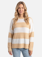 Oversized Striped Ribbed Jumper with Puff Sleeves