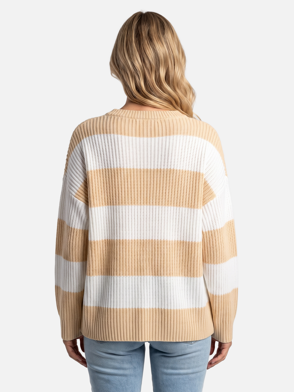 Oversized Striped Ribbed Jumper with Puff Sleeves