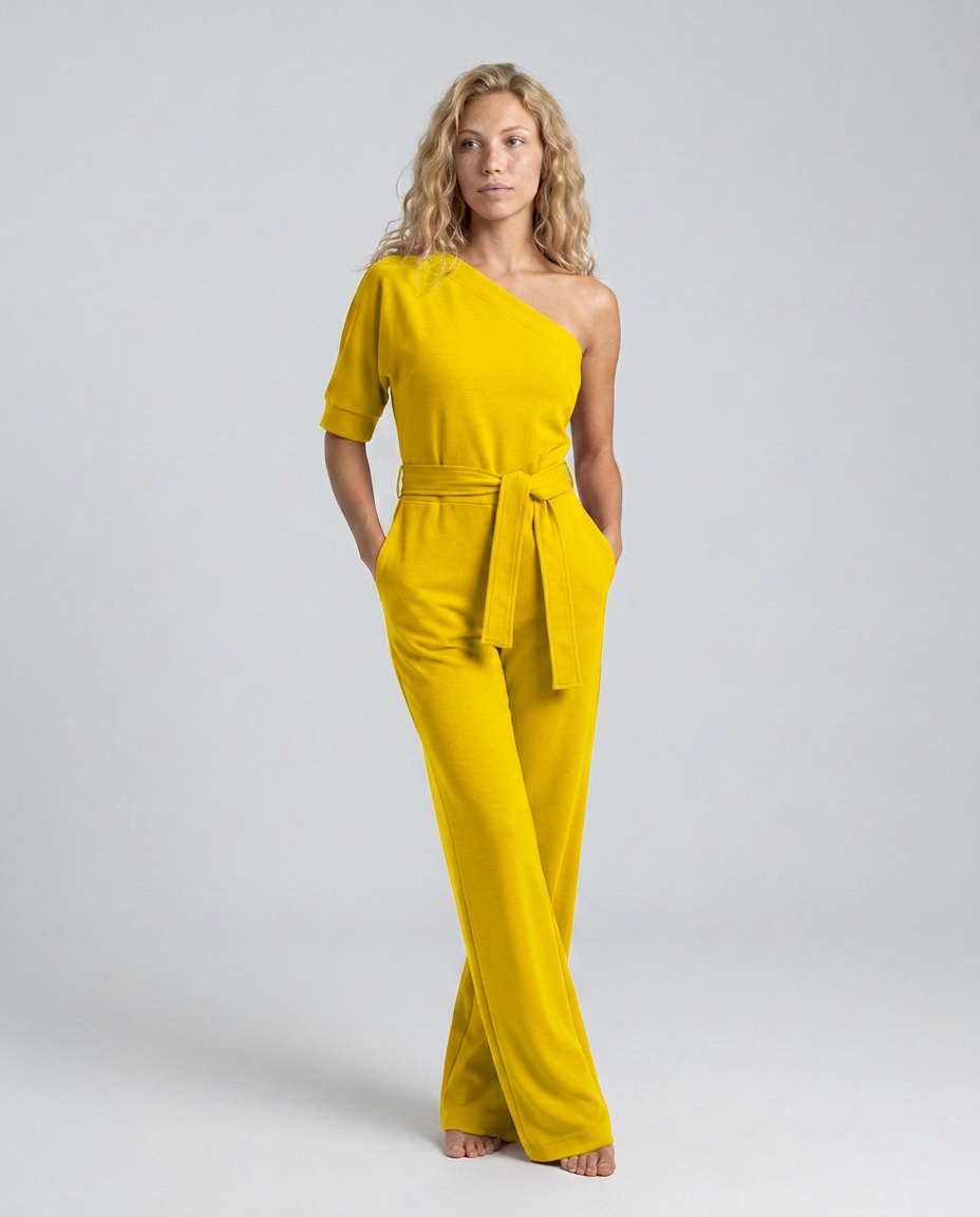 Off-Shoulder Jumpsuit with Wide-Leg Trousers