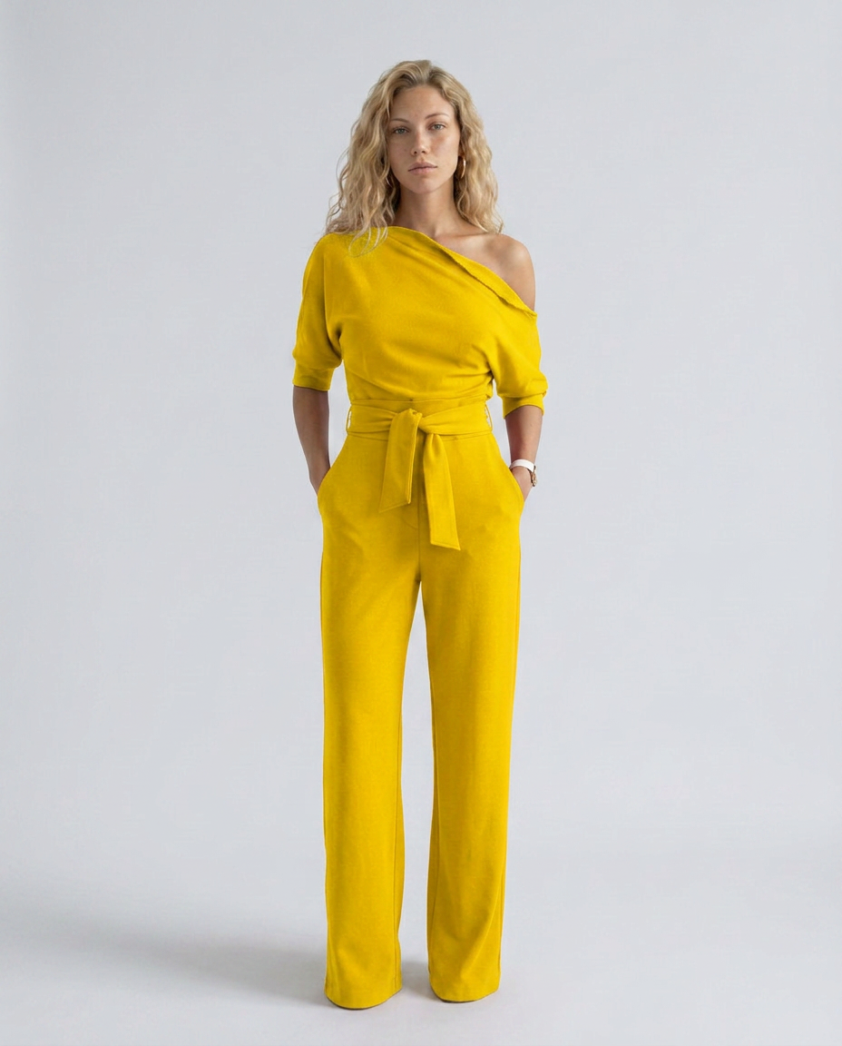 Off-Shoulder Jumpsuit with Wide-Leg Trousers