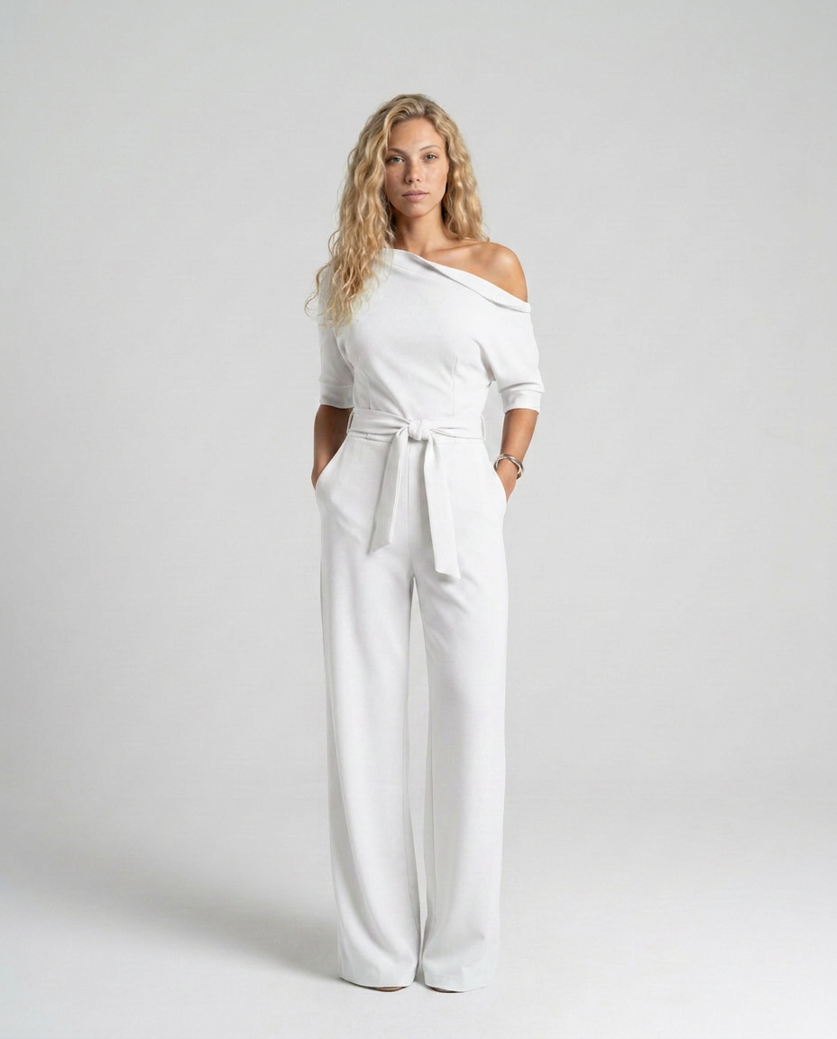 Off-Shoulder Jumpsuit with Wide-Leg Trousers