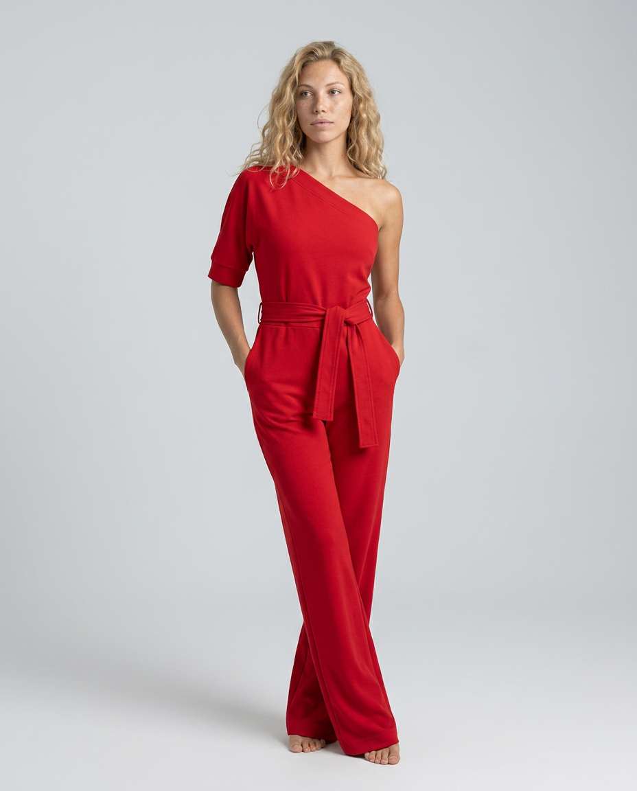 Off-Shoulder Jumpsuit with Wide-Leg Trousers