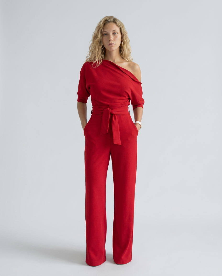 Off-Shoulder Jumpsuit with Wide-Leg Trousers