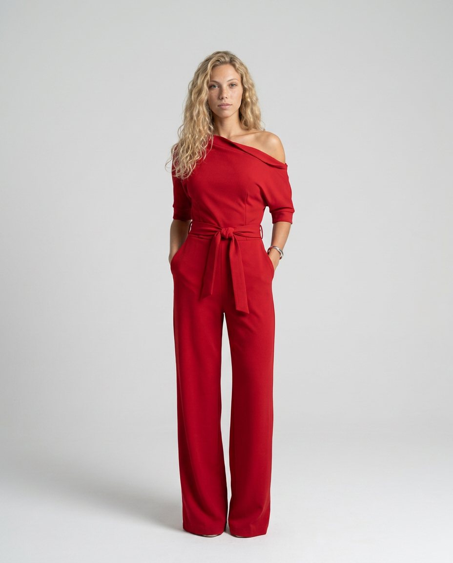 Off-Shoulder Jumpsuit with Wide-Leg Trousers