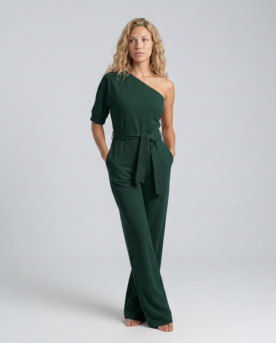 Off-Shoulder Jumpsuit with Wide-Leg Trousers