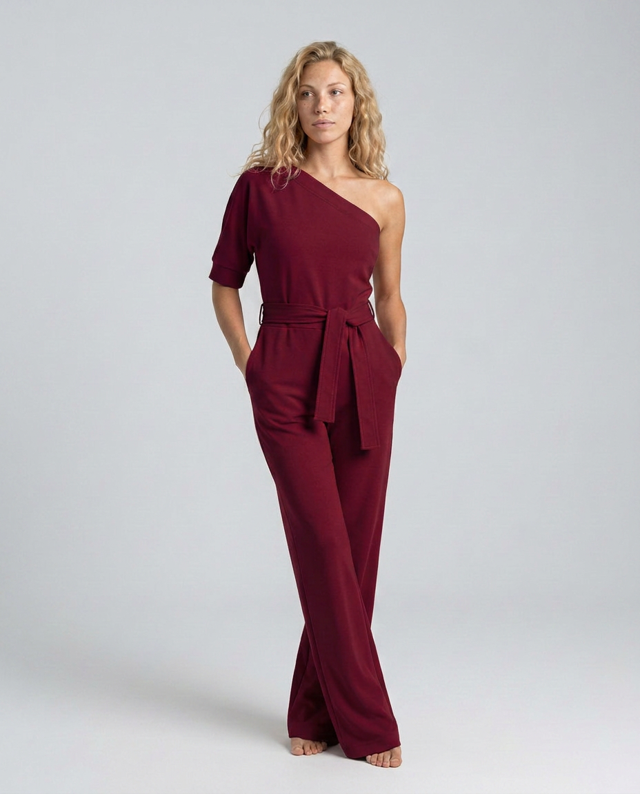 Off-Shoulder Jumpsuit with Wide-Leg Trousers
