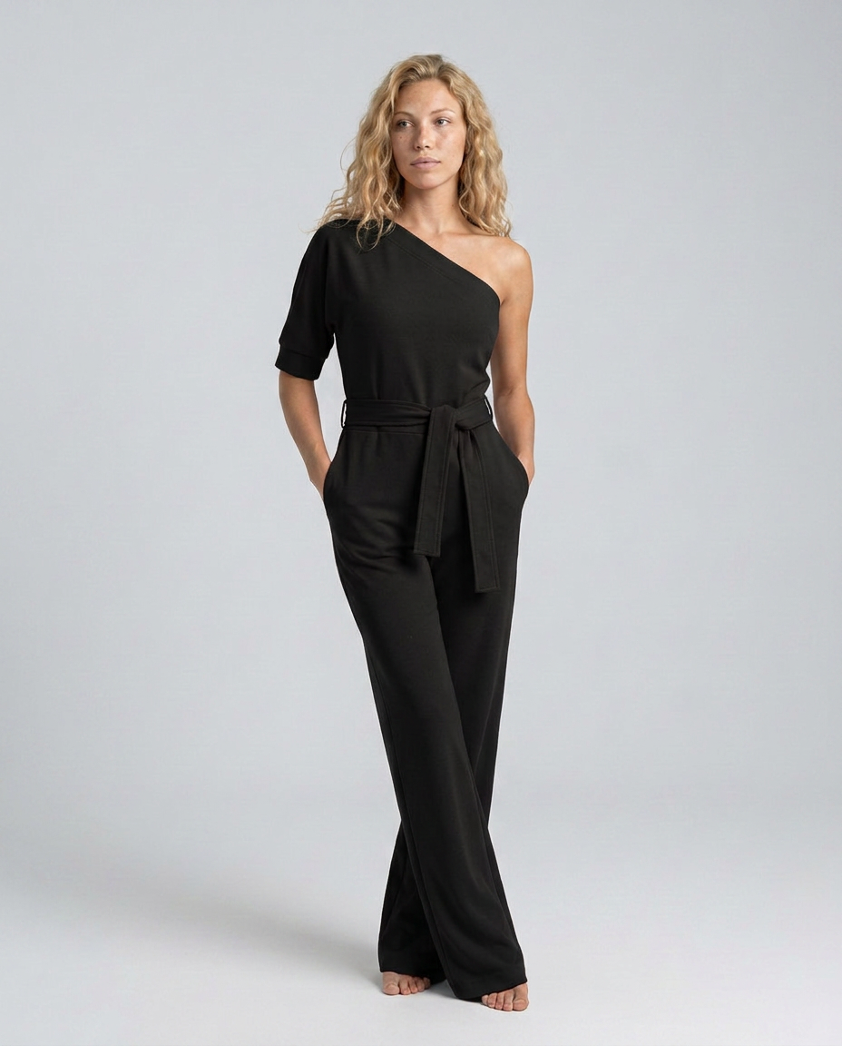 Off-Shoulder Jumpsuit with Wide-Leg Trousers