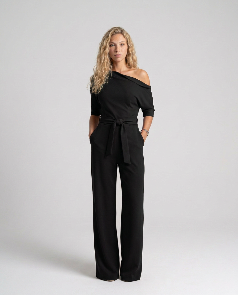 Off-Shoulder Jumpsuit with Wide-Leg Trousers