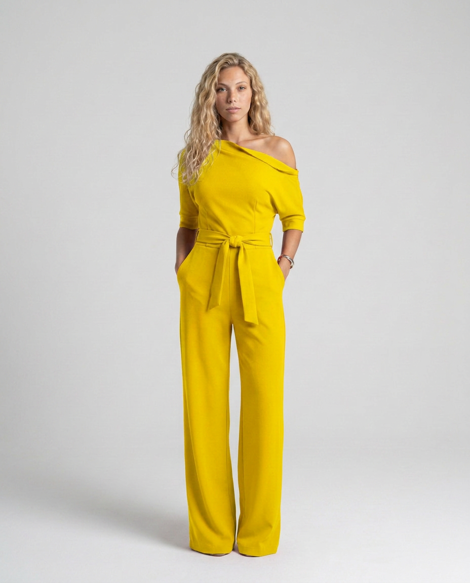 Off-Shoulder Jumpsuit with Wide-Leg Trousers