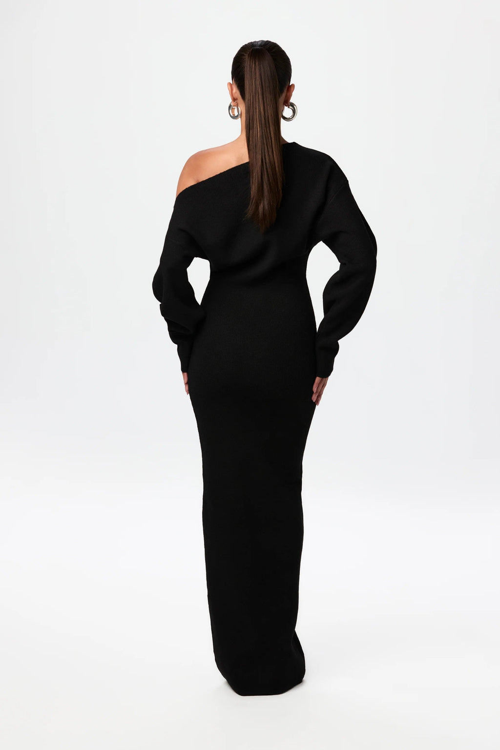 Off Shoulder Knit Maxi Dress – Stretch Bodycon Jumper Dress
