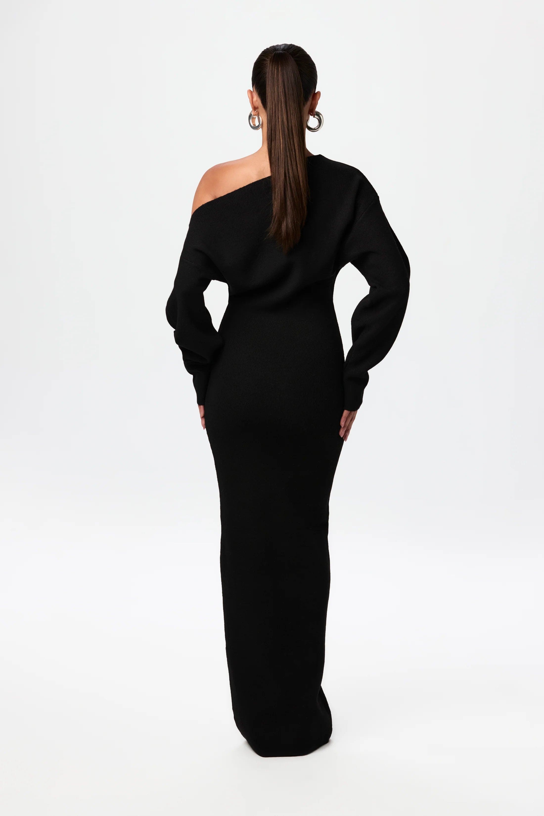 Off Shoulder Knit Maxi Dress – Stretch Bodycon Jumper Dress