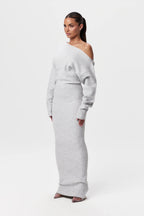 Off Shoulder Knit Maxi Dress – Stretch Bodycon Jumper Dress