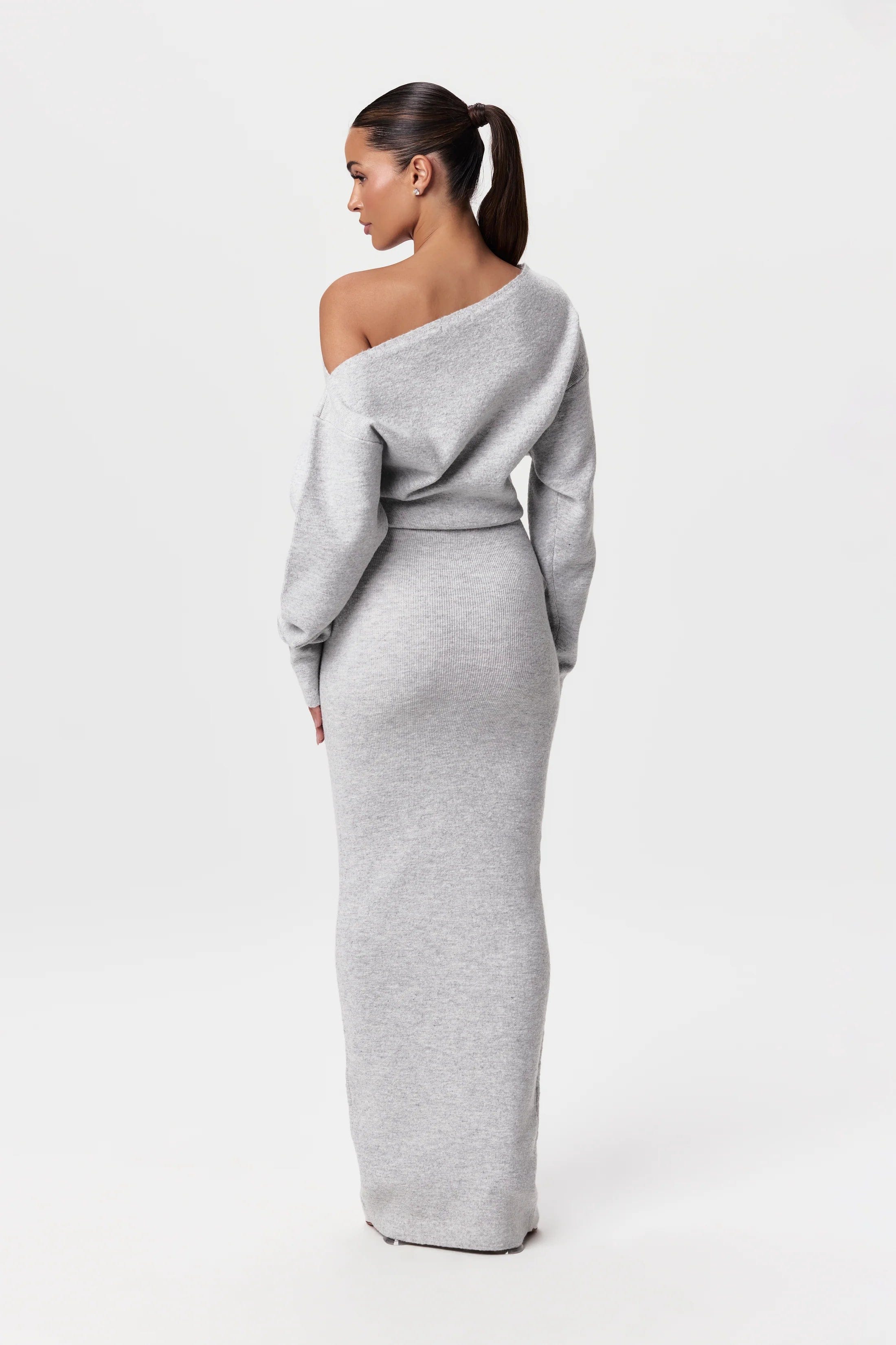 Off Shoulder Knit Maxi Dress – Stretch Bodycon Jumper Dress