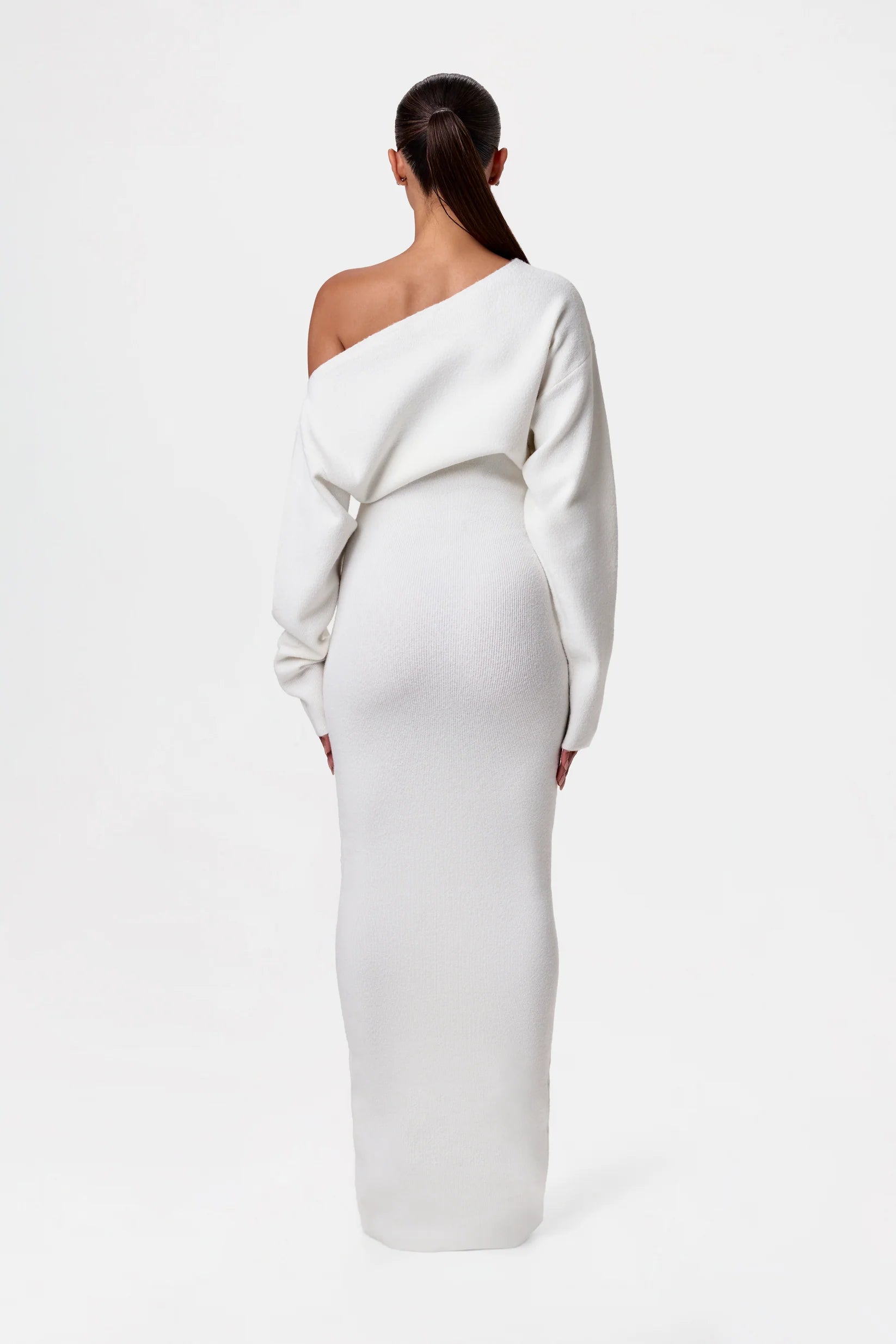 Off Shoulder Knit Maxi Dress – Stretch Bodycon Jumper Dress
