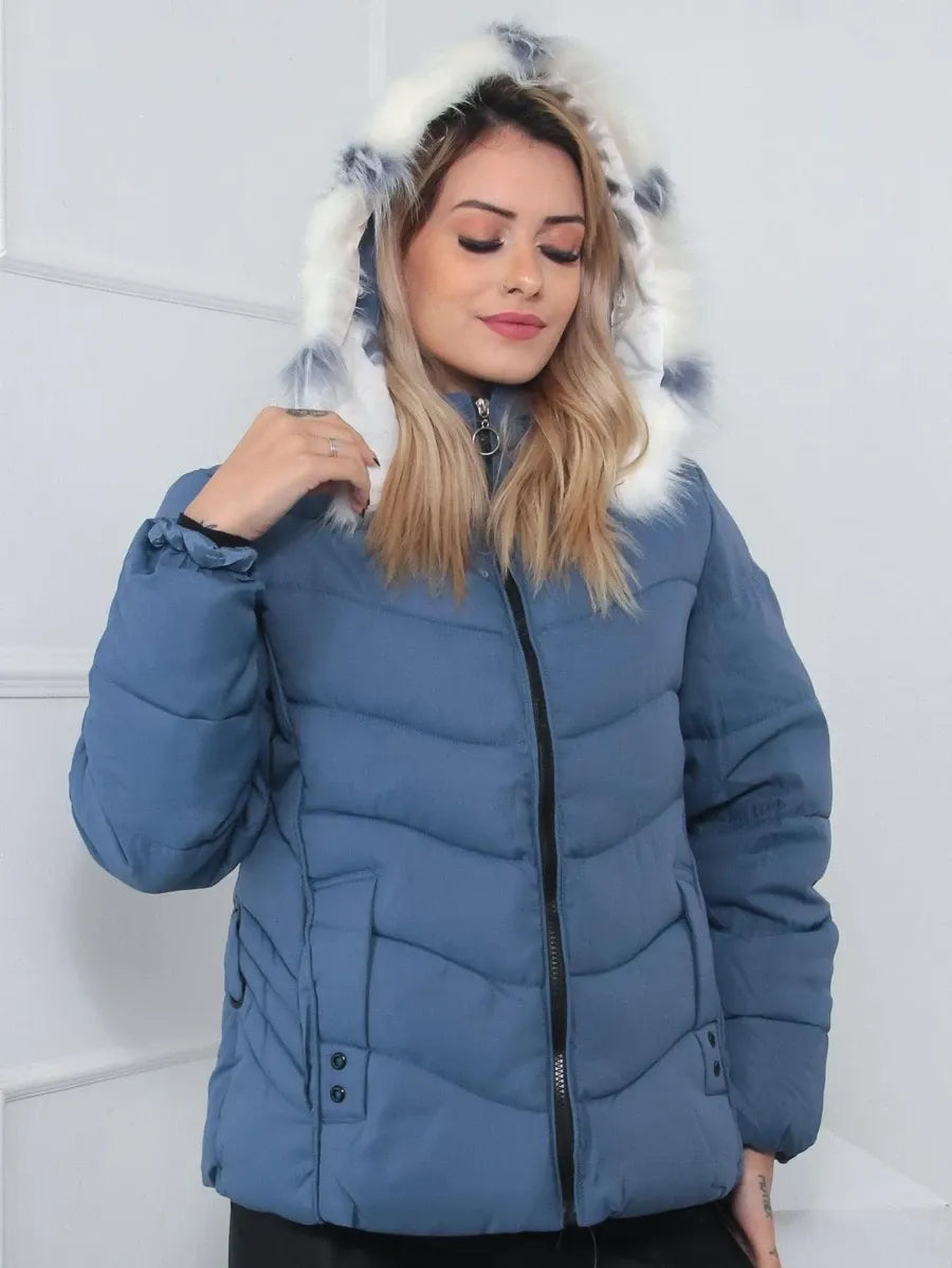 Padded Winter Coat with Faux Fur Hood – Sizes to 6XL