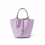 Structured Basket Handbag with Twist Lock – Faux Leather Bucket Bag