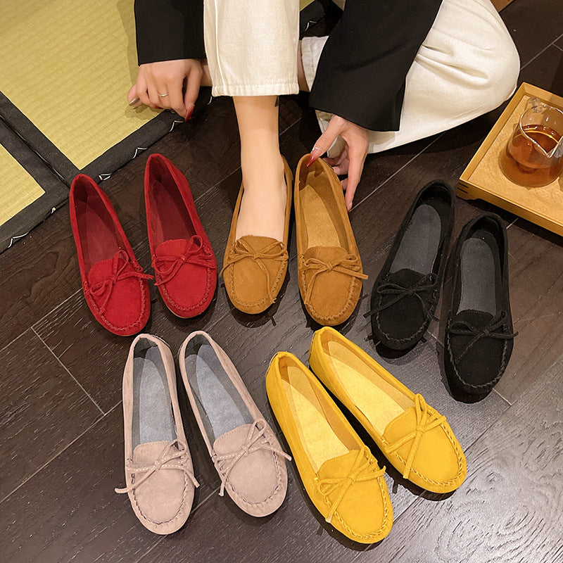 Women's Bow Detail Moccasin Loafers with Apron Stitching