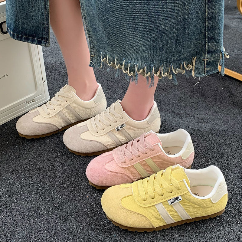 Women's Retro Lace-Up Trainers with Textured Panels