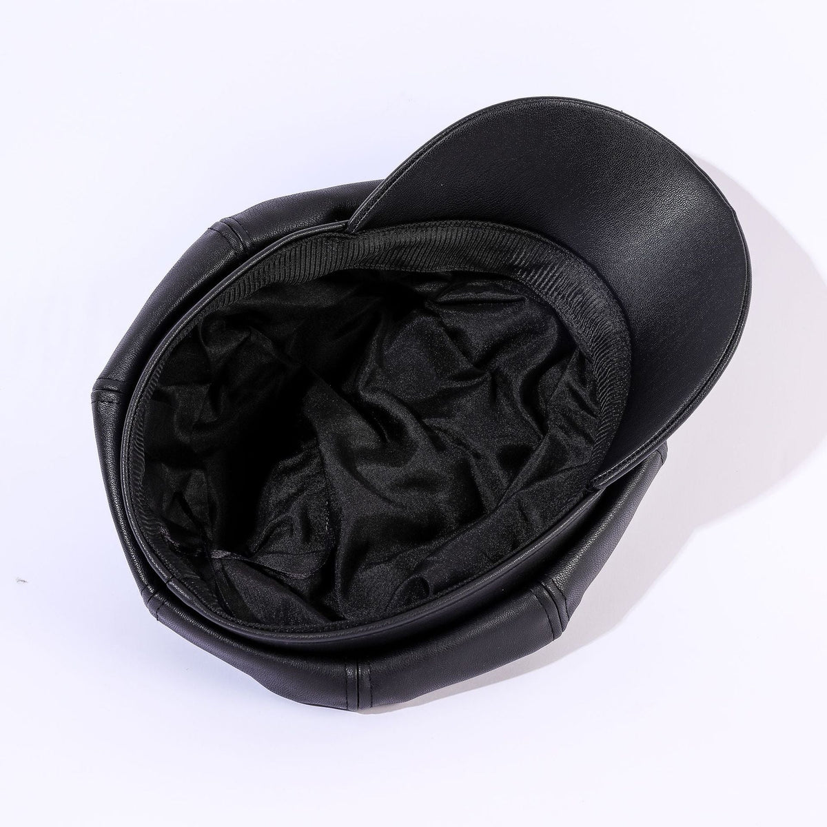 Women's Faux Leather Baker Boy Cap with Panelled Crown