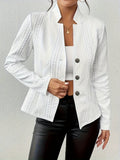 Women's Textured Tailored Blazer with Stand Collar and Button Front