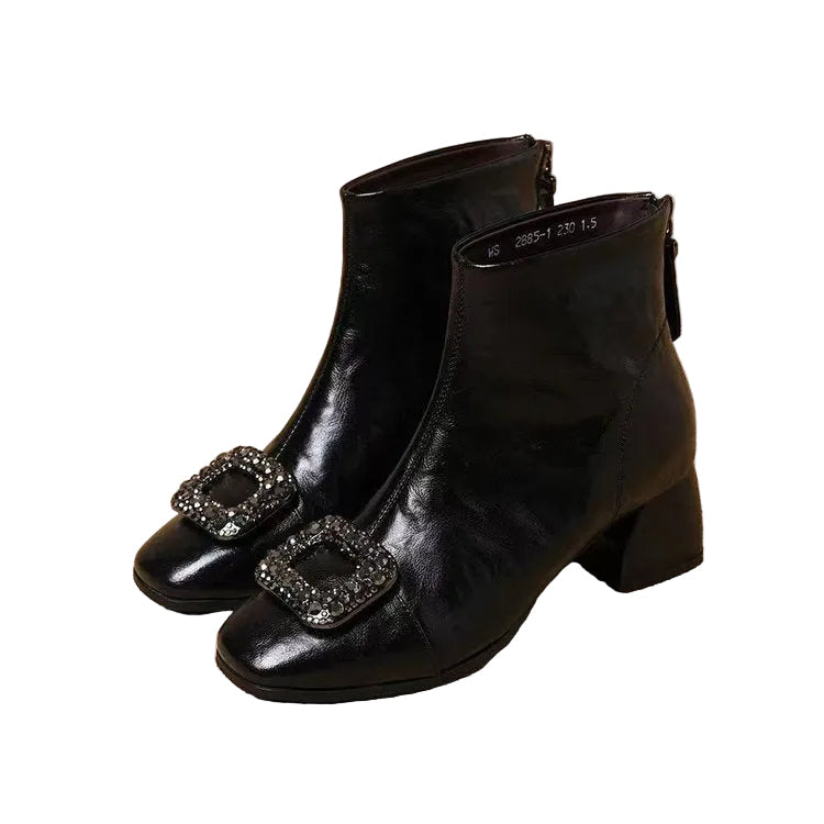 Women's Square-Toe Ankle Boots – Embellished Block-Heel Boots
