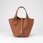 Structured Basket Handbag with Twist Lock – Faux Leather Bucket Bag