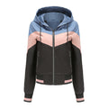 Women's Lightweight Hooded Bomber Jacket with Printed Colour Block Design
