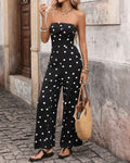 Women's Strapless Polka Dot Wide-Leg Jumpsuit with Draped Bodice