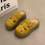 Women's Closed-Toe Platform Mule Sandals with Buckle Strap