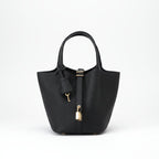 Structured Basket Handbag with Twist Lock – Faux Leather Bucket Bag