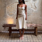 Women's Lace Trim Camisole Top and Asymmetric Midi Skirt Set