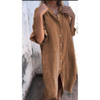 Linen Button-Up Boho Shirt Dress