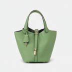Structured Basket Handbag with Twist Lock – Faux Leather Bucket Bag