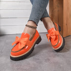 Women's Retro Platform Shoes with Bow – Chunky Sole Comfort Flats