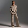 Knitted Lounge Set with Collared Jumper & Wide-Leg Trousers