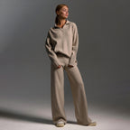 Knitted Lounge Set with Collared Jumper & Wide-Leg Trousers