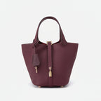 Structured Basket Handbag with Twist Lock – Faux Leather Bucket Bag
