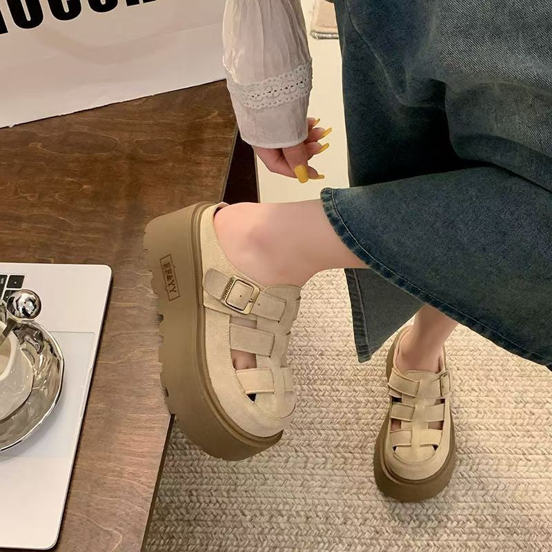 Women's Closed-Toe Platform Mule Sandals with Buckle Strap